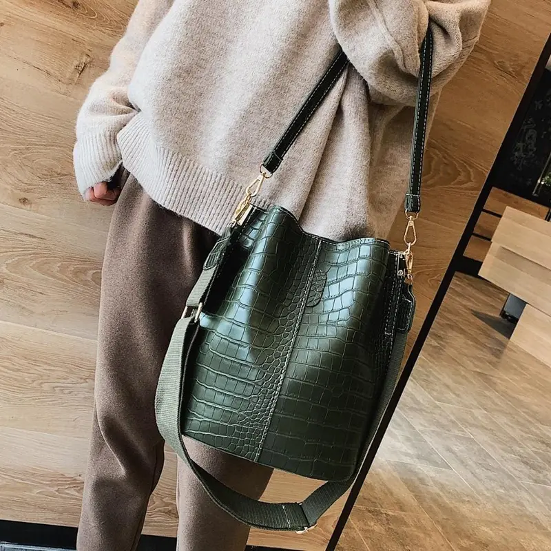 Vintage Leather Stone Pattern Crossbody Bags For Women 2020 New Shoulder Bag Fashion Handbags And Purses Zipper Bucket Bags 1