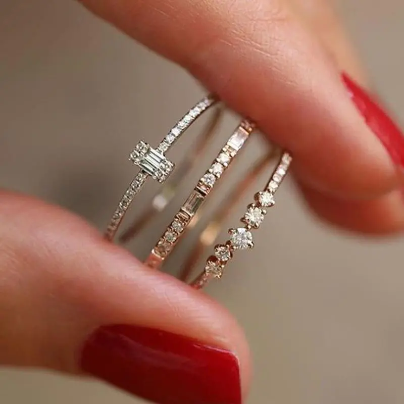 Vkme Accepts Custom Jewelry Crystal Ring Set European And American Inlaid Rhinestone Fashion Pair Ring Female Party Gift 1