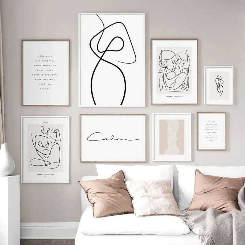Wall Art Canvas Painting Drew Line Face Flower Abstract Painting Nordic Posters And Prints Wall Pictures For Living Room Decor 1