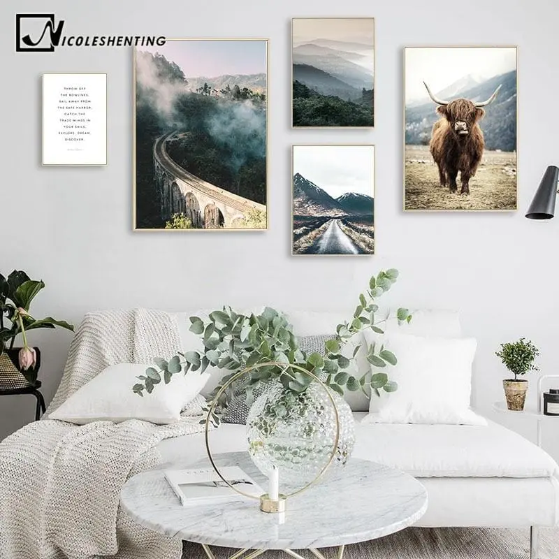 Wall Art Landscape Canvas Poster Nordic Nine Arch Bridge Foggy Forest Print Painting Scandinavian Decoration Picture Home Decor 1