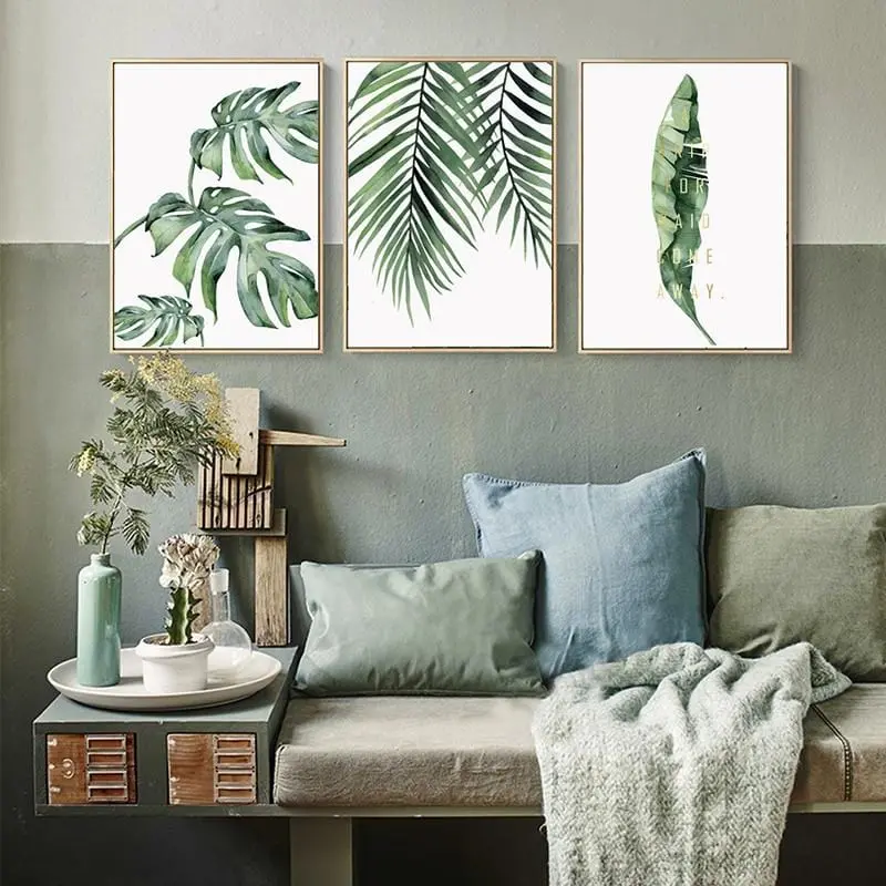 Watercolor Plant Green Leaves Canvas Painting Art Print Poster Picture Wall Modern Minimalist Bedroom Living Room Decoration 1