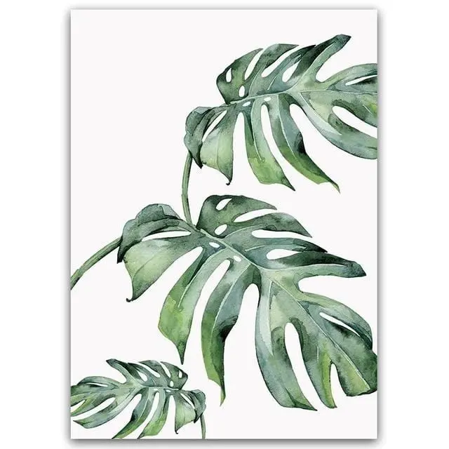 Watercolor Plant Green Leaves Canvas Painting Art Print Poster Picture Wall Modern Minimalist Bedroom Living Room Decoration 5