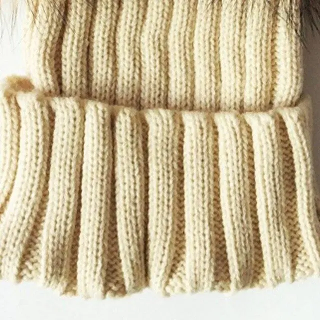 Winter Baby Knit Beanie Hat Crochet Double Natural Raccoon Pompom Hat Girls/Boys Soft Cap Real Fur Child Caps Fashion Kids Warm 11