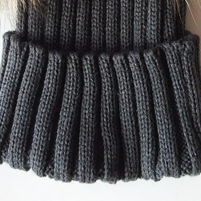 Winter Baby Knit Beanie Hat Crochet Double Natural Raccoon Pompom Hat Girls/Boys Soft Cap Real Fur Child Caps Fashion Kids Warm 11