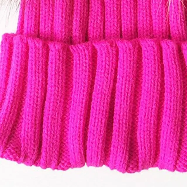 Winter Baby Knit Beanie Hat Crochet Double Natural Raccoon Pompom Hat Girls/Boys Soft Cap Real Fur Child Caps Fashion Kids Warm 12