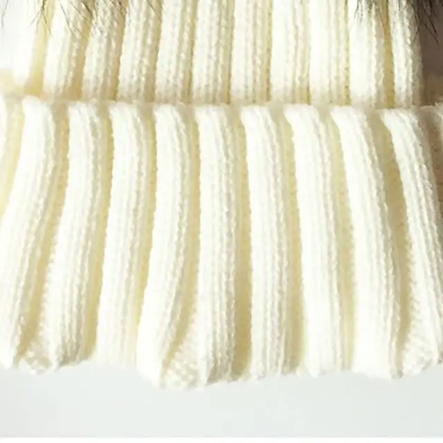 Winter Baby Knit Beanie Hat Crochet Double Natural Raccoon Pompom Hat Girls/Boys Soft Cap Real Fur Child Caps Fashion Kids Warm 3
