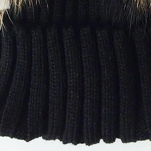 Winter Baby Knit Beanie Hat Crochet Double Natural Raccoon Pompom Hat Girls/Boys Soft Cap Real Fur Child Caps Fashion Kids Warm 4