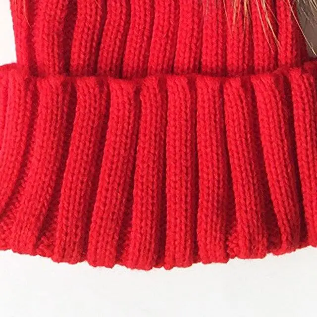 Winter Baby Knit Beanie Hat Crochet Double Natural Raccoon Pompom Hat Girls/Boys Soft Cap Real Fur Child Caps Fashion Kids Warm 6