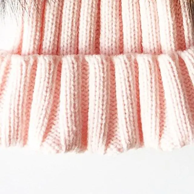 Winter Baby Knit Beanie Hat Crochet Double Natural Raccoon Pompom Hat Girls/Boys Soft Cap Real Fur Child Caps Fashion Kids Warm 8