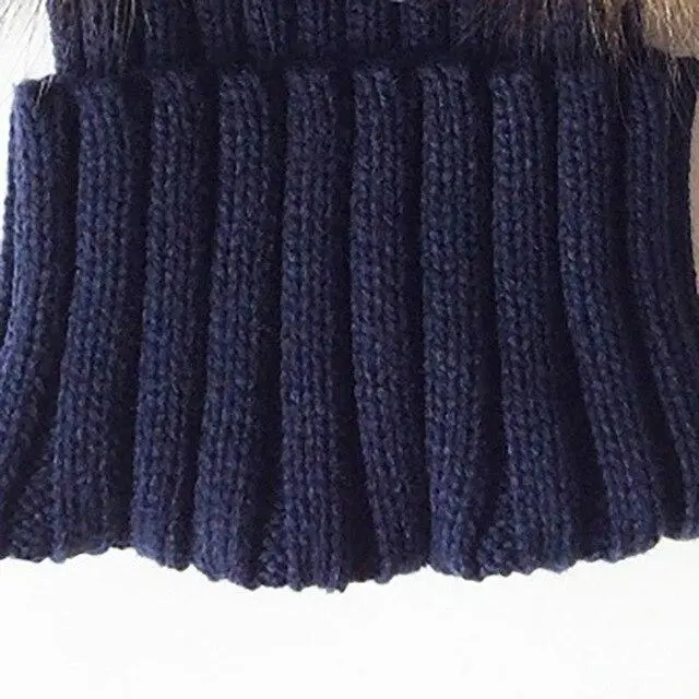 Winter Baby Knit Beanie Hat Crochet Double Natural Raccoon Pompom Hat Girls/Boys Soft Cap Real Fur Child Caps Fashion Kids Warm 8