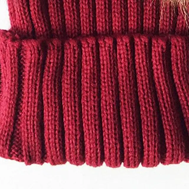 Winter Baby Knit Beanie Hat Crochet Double Natural Raccoon Pompom Hat Girls/Boys Soft Cap Real Fur Child Caps Fashion Kids Warm 9