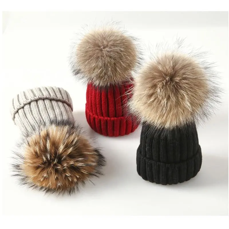 Winter Brand Female Fur Pom Poms Hat Winter Hat For Women Girl 'S Hat Knitted Beanies Cap Hat Thick Women Skullies Beanies 1