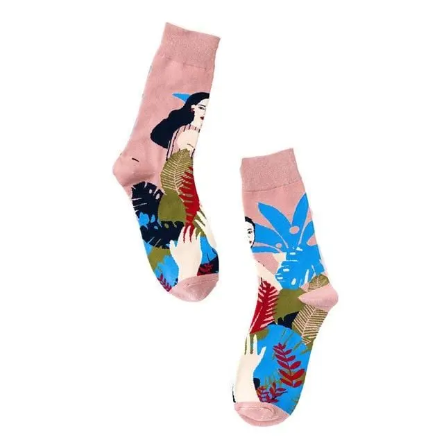 Winter Fashion Women Cotton Socks Animal Plant Belle Creative Europe Harajuku Unisex Funny Japan Cute Crew Casual Street Art Sox 9