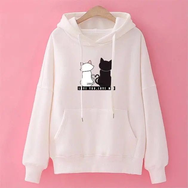 Winter Pullover Sweatshirts Women Cat Kawaii Poleron Mujer 2019 Kangaroo Pocket Hoodie School Korean Streetwear Oversized Hoodie 6