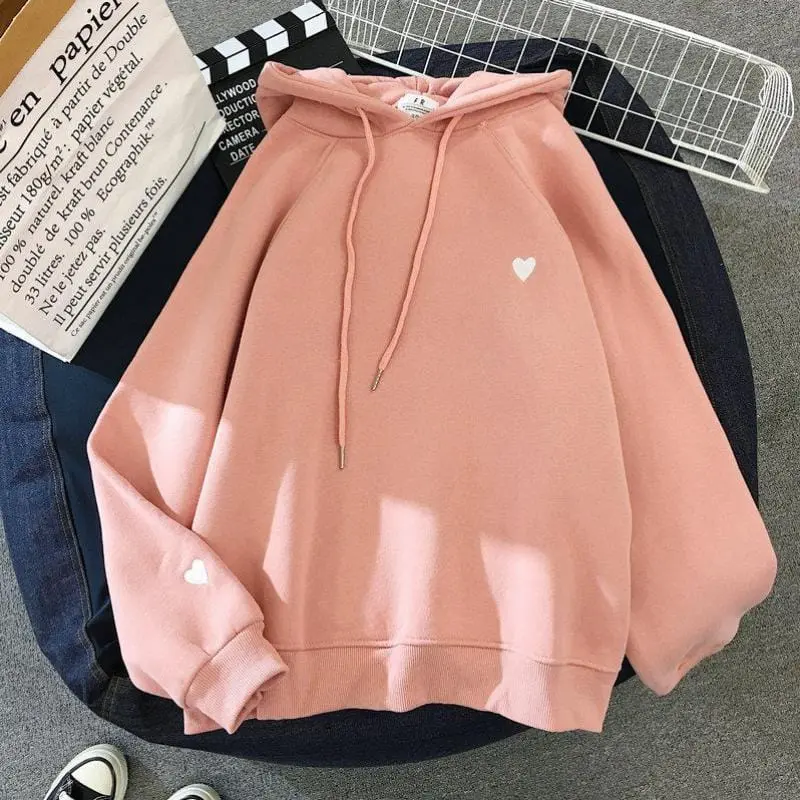 Winter Women Fashion Hoody Sweatshirt Embroidery Harajuku Love Heart Fleece Lady Hoodie Loose Long Sleeve Female Casual Pullover 1
