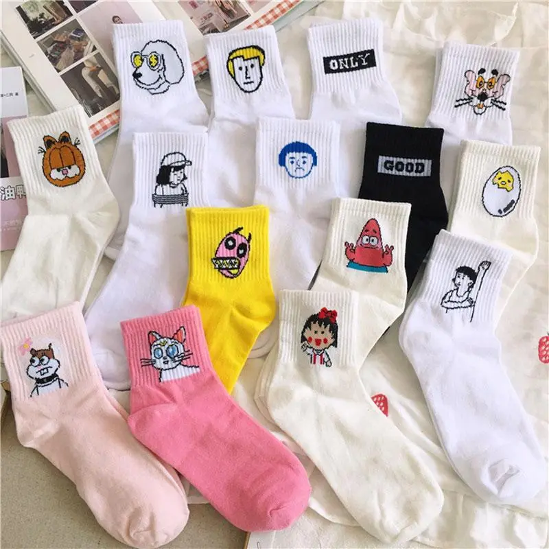 Women Cartoon Character Cotton Socks Art Female Character Patterend Short Cute Socks Hipster Fashion Animal Print Ankle Socks 1