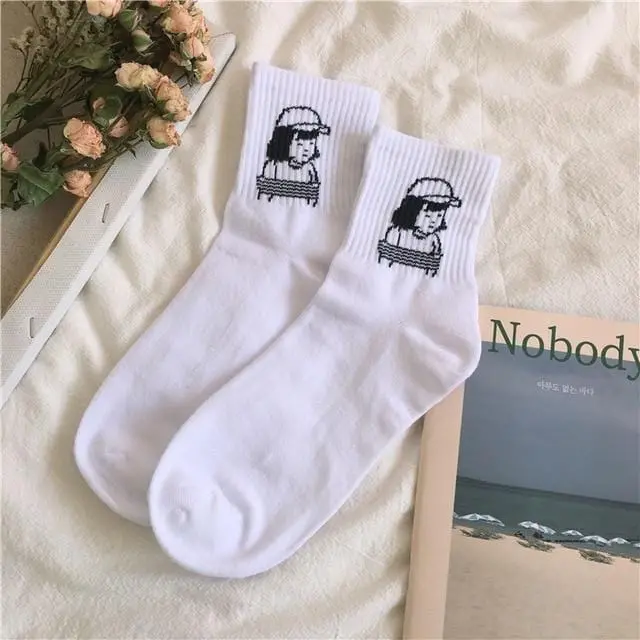 Women Cartoon Character Cotton Socks Art Female Character Patterend Short Cute Socks Hipster Fashion Animal Print Ankle Socks 12