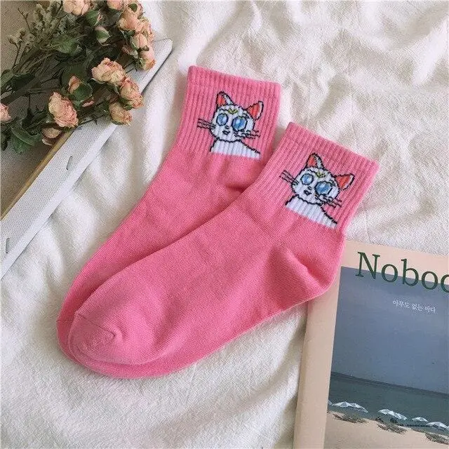 Women Cartoon Character Cotton Socks Art Female Character Patterend Short Cute Socks Hipster Fashion Animal Print Ankle Socks 15
