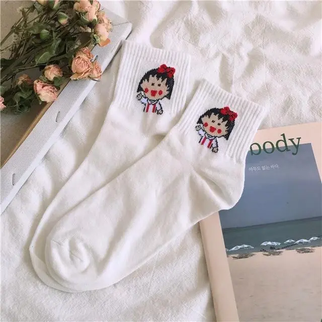 Women Cartoon Character Cotton Socks Art Female Character Patterend Short Cute Socks Hipster Fashion Animal Print Ankle Socks 8