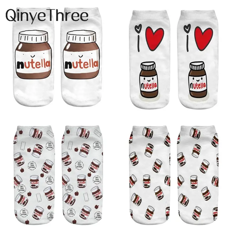 Women Funny Cute 3D Print Foods White Nutella Character Socks Unisex Cartoon Cat Unicorn Christmas Gift Socks Dropship 1