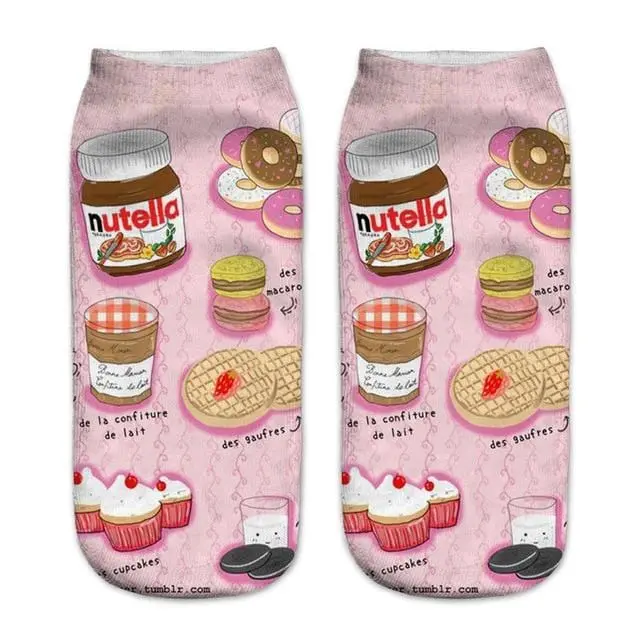 Women Funny Cute 3D Print Foods White Nutella Character Socks Unisex Cartoon Cat Unicorn Christmas Gift Socks Dropship 12