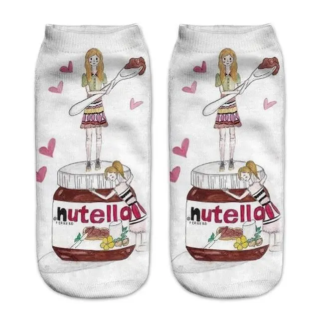 Women Funny Cute 3D Print Foods White Nutella Character Socks Unisex Cartoon Cat Unicorn Christmas Gift Socks Dropship 15