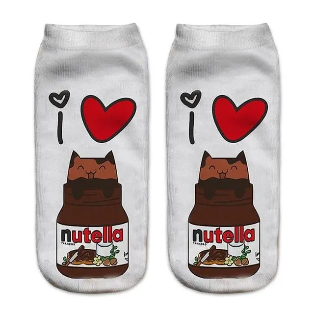 Women Funny Cute 3D Print Foods White Nutella Character Socks Unisex Cartoon Cat Unicorn Christmas Gift Socks Dropship 19