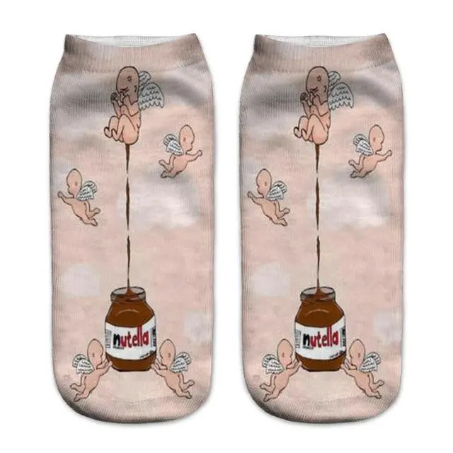 Women Funny Cute 3D Print Foods White Nutella Character Socks Unisex Cartoon Cat Unicorn Christmas Gift Socks Dropship 21