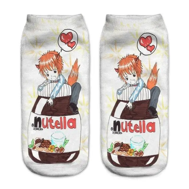 Women Funny Cute 3D Print Foods White Nutella Character Socks Unisex Cartoon Cat Unicorn Christmas Gift Socks Dropship 27