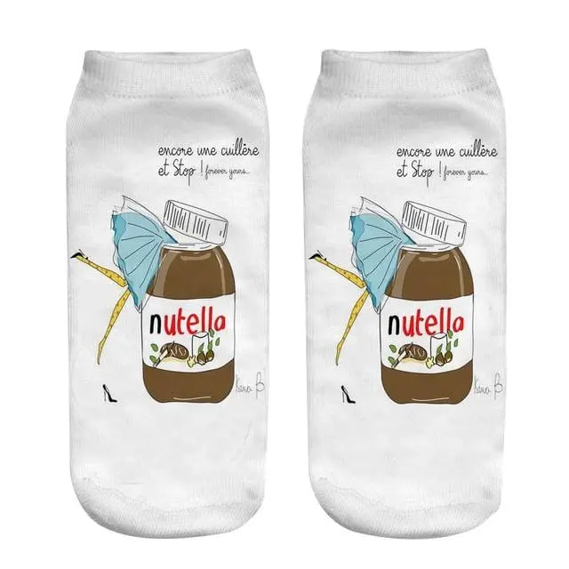 Women Funny Cute 3D Print Foods White Nutella Character Socks Unisex Cartoon Cat Unicorn Christmas Gift Socks Dropship 27