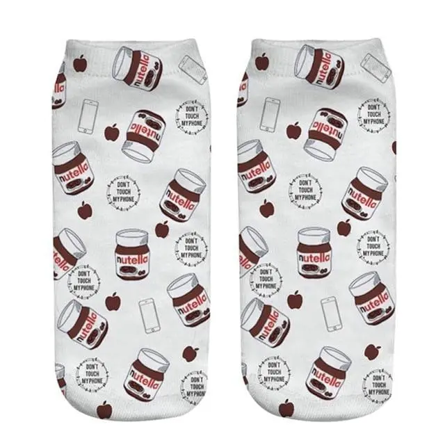 Women Funny Cute 3D Print Foods White Nutella Character Socks Unisex Cartoon Cat Unicorn Christmas Gift Socks Dropship 3