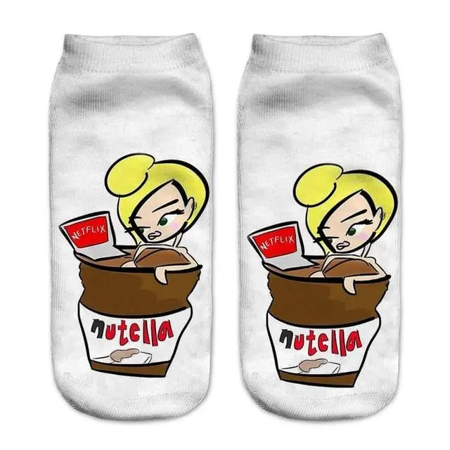 Women Funny Cute 3D Print Foods White Nutella Character Socks Unisex Cartoon Cat Unicorn Christmas Gift Socks Dropship 7