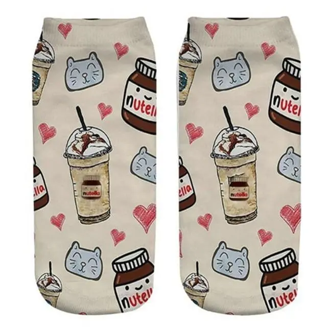 Women Funny Cute 3D Print Foods White Nutella Character Socks Unisex Cartoon Cat Unicorn Christmas Gift Socks Dropship 7