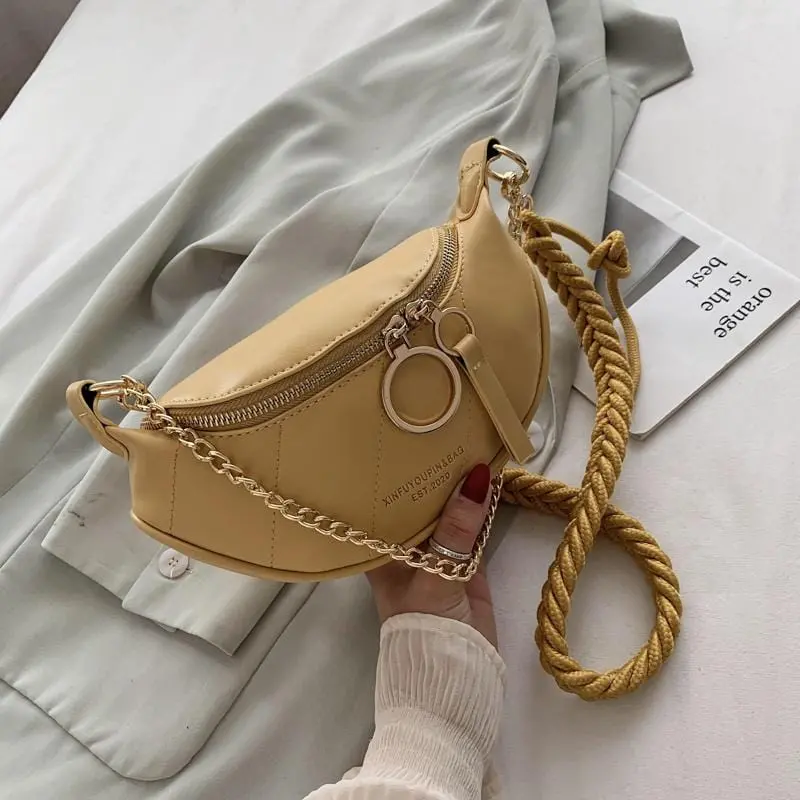 Women Messenger Bag Fashion Zipper Twist Straps Chain Handbag Female Small Pu Leather Chest Clutch For Daily Purse Pure Bag 1