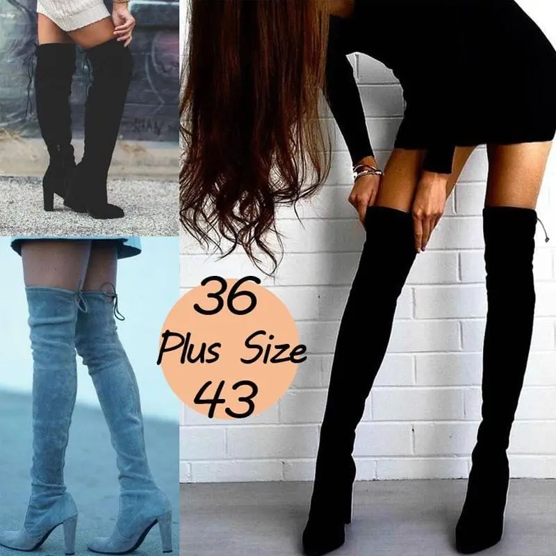 Women Over The Knee Boots Sexy Elastic High Heel Winter Thigh High Slim Boots Fashion Pointed Toe Stretch Lace Long Boots Ladies 1