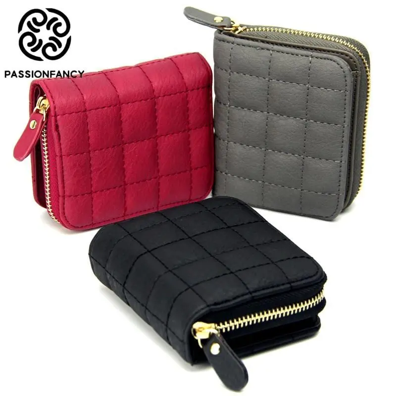 Women Short Wallets Pu Leather Female Plaid Purses Nubuck Card Holder Wallet Fashion Woman Small Zipper Wallet With Coin Purse 1