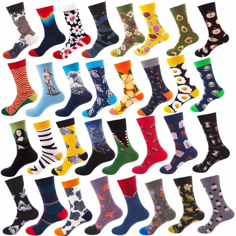 Women Socks Funny Cute Cartoon Fruits Avocado Egg Oil Painting Van Gogh Stripes Happy Japanese Harajuku Skateboard Socks 1