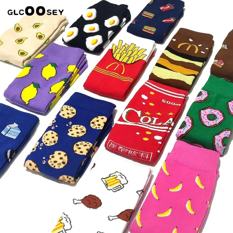 Women Socks Funny Cute Cartoon Fruits Banana Avocado Lemon Egg Cookie Donuts Food Happy Japanese Harajuku Skateboard Socks 1