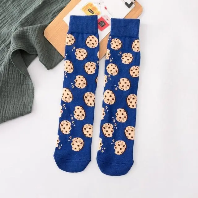 Women Socks Funny Cute Cartoon Fruits Banana Avocado Lemon Egg Cookie Donuts Food Happy Japanese Harajuku Skateboard Socks 10