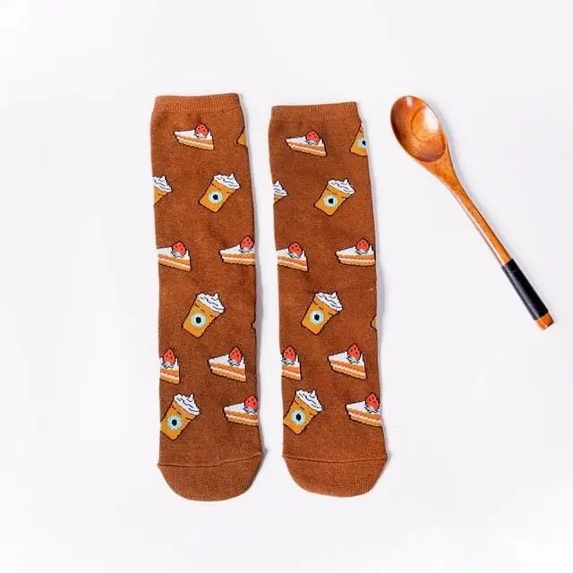 Women Socks Funny Cute Cartoon Fruits Banana Avocado Lemon Egg Cookie Donuts Food Happy Japanese Harajuku Skateboard Socks 11