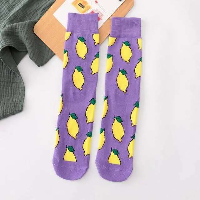 Women Socks Funny Cute Cartoon Fruits Banana Avocado Lemon Egg Cookie Donuts Food Happy Japanese Harajuku Skateboard Socks 13