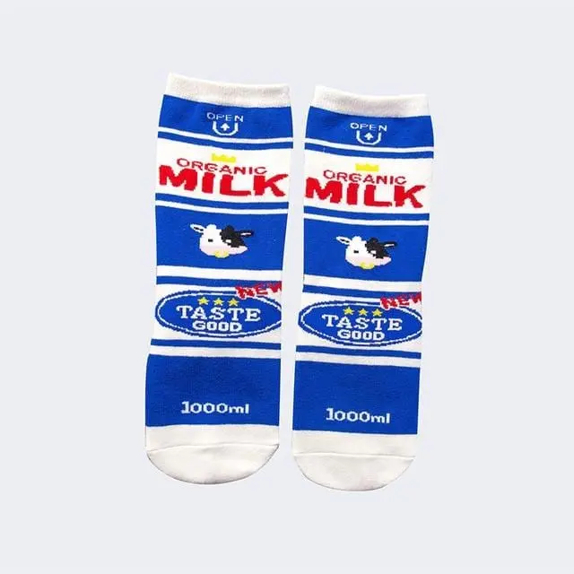 Women Socks Funny Cute Cartoon Fruits Banana Avocado Lemon Egg Cookie Donuts Food Happy Japanese Harajuku Skateboard Socks 16