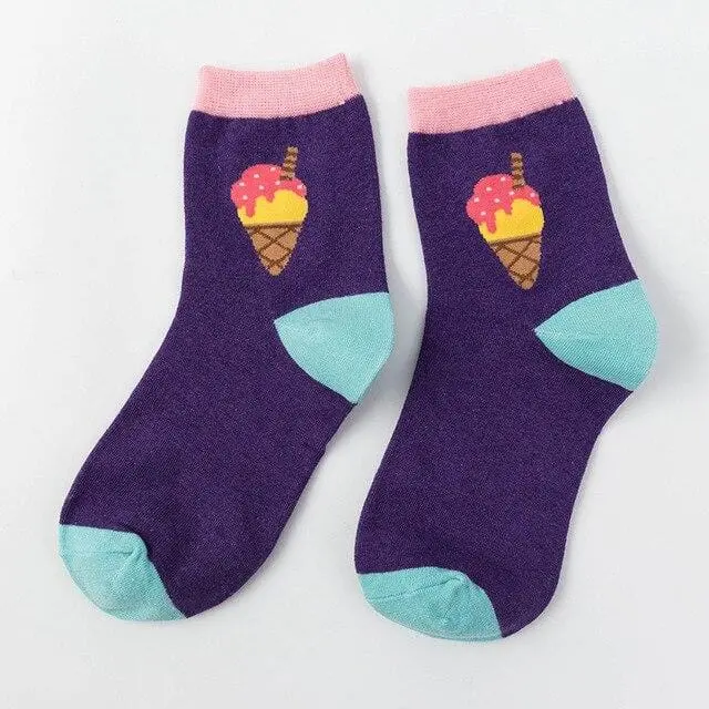 Women Socks Funny Cute Cartoon Fruits Banana Avocado Lemon Egg Cookie Donuts Food Happy Japanese Harajuku Skateboard Socks 18
