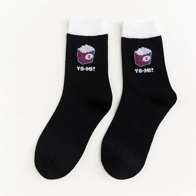 Women Socks Funny Cute Cartoon Fruits Banana Avocado Lemon Egg Cookie Donuts Food Happy Japanese Harajuku Skateboard Socks 18
