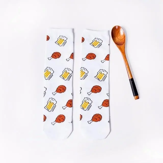 Women Socks Funny Cute Cartoon Fruits Banana Avocado Lemon Egg Cookie Donuts Food Happy Japanese Harajuku Skateboard Socks 19