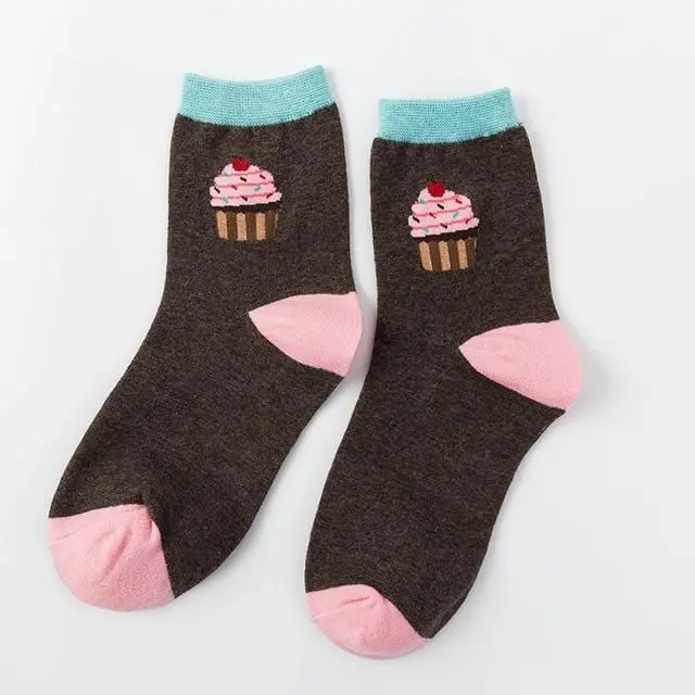 Women Socks Funny Cute Cartoon Fruits Banana Avocado Lemon Egg Cookie Donuts Food Happy Japanese Harajuku Skateboard Socks 19