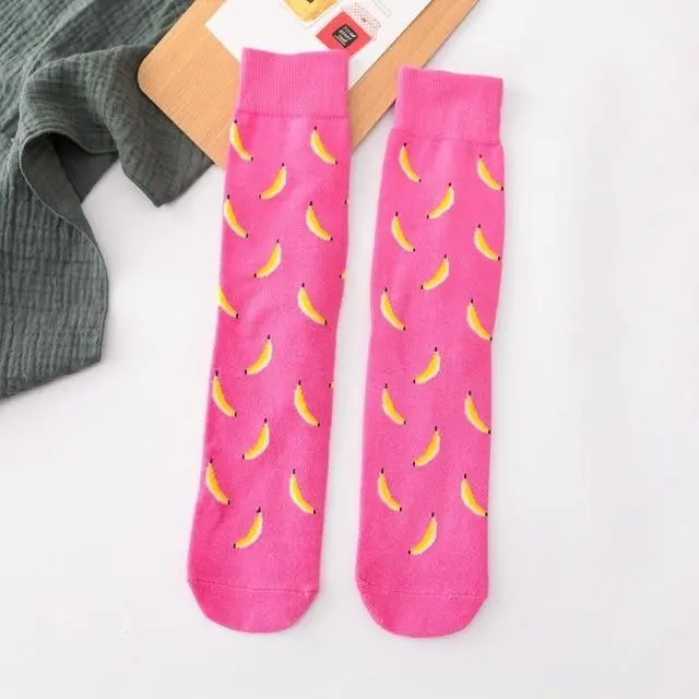 Women Socks Funny Cute Cartoon Fruits Banana Avocado Lemon Egg Cookie Donuts Food Happy Japanese Harajuku Skateboard Socks 22