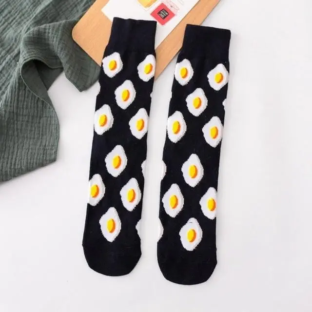 Women Socks Funny Cute Cartoon Fruits Banana Avocado Lemon Egg Cookie Donuts Food Happy Japanese Harajuku Skateboard Socks 22