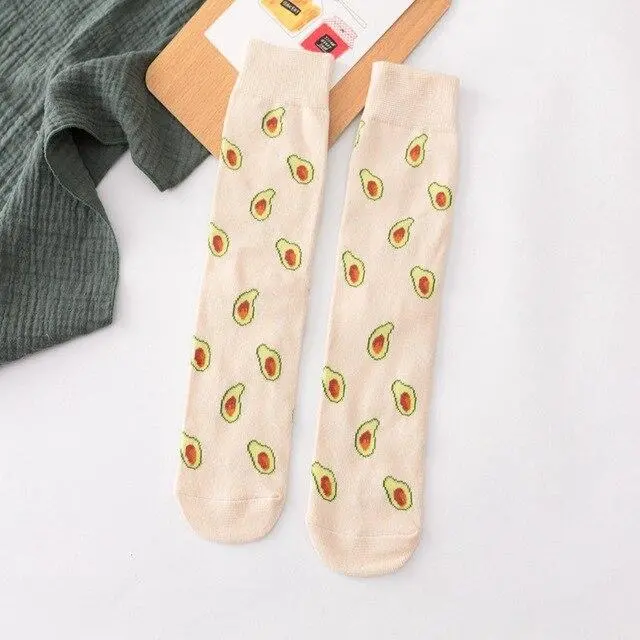 Women Socks Funny Cute Cartoon Fruits Banana Avocado Lemon Egg Cookie Donuts Food Happy Japanese Harajuku Skateboard Socks 23