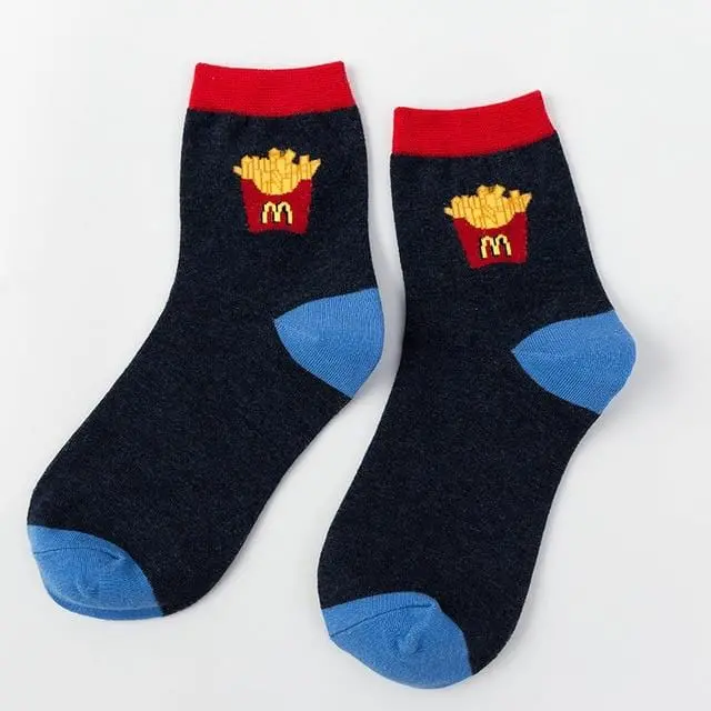 Women Socks Funny Cute Cartoon Fruits Banana Avocado Lemon Egg Cookie Donuts Food Happy Japanese Harajuku Skateboard Socks 23